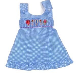 Three Sisters blue checkered embroidered dress size 6 months